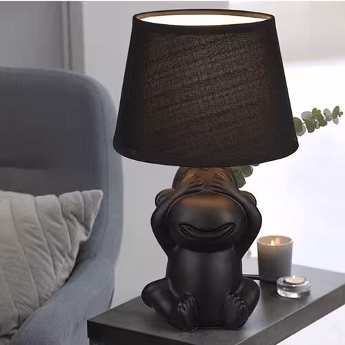 Tischleuchte in schwarz mit Stoffschirm